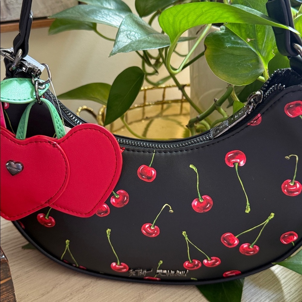 Betsey Johnson XO Northy Shoulder Bag Cherry Print White Large NWT
